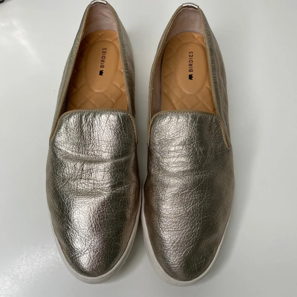 Birdies The Swift Gold Metallic Leather Slip On‎ Fashion Sneakers Shoes Size 9